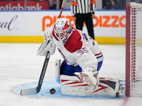 Oct 5, 2021; Toronto, Ontario, CAN; Montreal Canadiens Sam Montembeault. Mandatory Credit: John E. Sokolowski-USA TODAY Sports