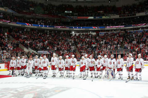 RALEIGH, NC – JANUARY 30: Team Staal looks on during the awards ceremony concluding the 58th NHL All-Star Game at the RBC Center on January 30, 2011 in Raleigh, North Carolina. Team Lidstrom won 11-10. (Photo by Dave Sandford/NHLI via Getty Images)