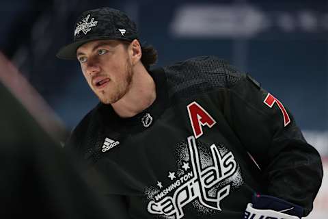 T.J. Oshie #77 of the Washington Capitals. (Photo by Patrick Smith/Getty Images)