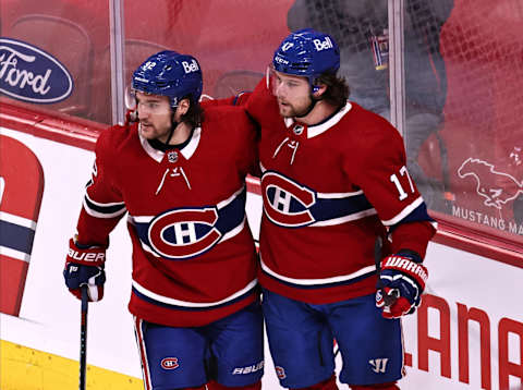 Apr 3, 2021; Montreal, Quebec, CAN; Montreal Canadiens Josh Anderson Jonathan Drouin Mandatory Credit: Jean-Yves Ahern-USA TODAY Sports