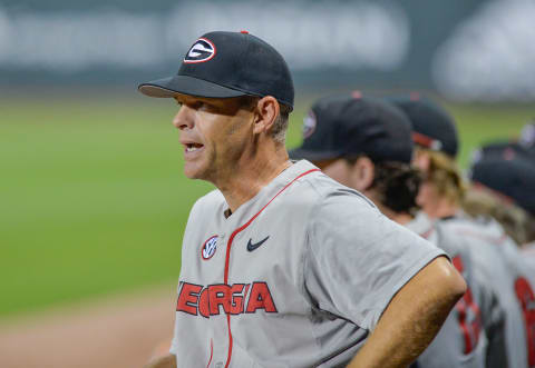 ATLANTA, GA – APRIL 25: Georgia head coach Scott Stricklin watches the action from the dugout during a baseball game on April 25, 2017, at Russ Chandler Stadium in Atlanta, Georgia. The Georgia Bulldogs beat the Georgia Tech Yellow Jackets by a score of 7 5. (Photo by Rich von Biberstein/Icon Sportswire via Getty Images)