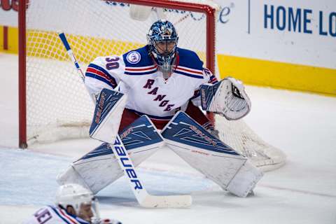 Dec 15, 2016; Dallas, TX, USA; New York Rangers goalie Henrik Lundqvist (30) in action during the game against the Dallas Stars at the American Airlines Center. The Rangers shut out the Stars 2-0. Mandatory Credit: Jerome Miron-USA TODAY Sports