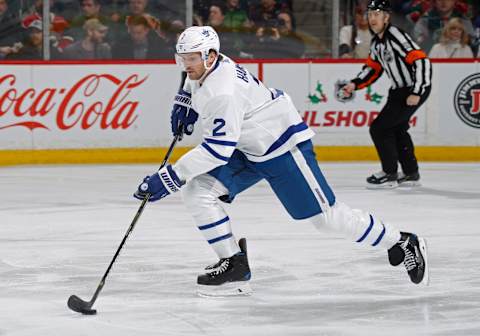 ST. PAUL, MN – DECEMBER 01: Ron Hainsey #2 of the Toronto Maple Leafs carries the puck during a game with the Minnesota Wild at Xcel Energy Center on December 1, 2018 in St. Paul, Minnesota.(Photo by Bruce Kluckhohn/NHLI via Getty Images)