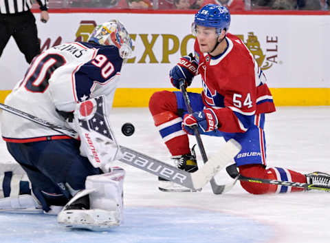 Mar 25, 2023; Montreal, Quebec, CAN; Montreal Canadiens defenseman Jordan Harris. Mandatory Credit: Eric Bolte-USA TODAY Sports