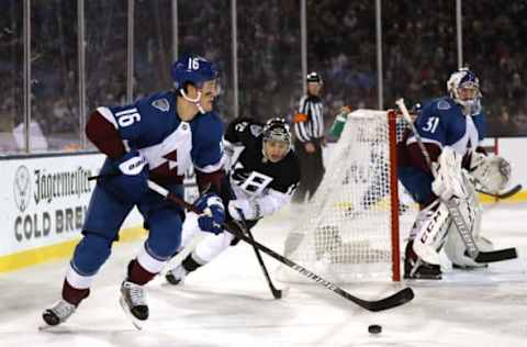 COLORADO SPRINGS, COLORADO – FEBRUARY 15: Nikita Zadorov #16 of the Colorado Avalanche brings the puck out from behind the net against the Los Angeles Kings in the second period during the 2020 NHL Stadium Series game at Falcon Stadium on February 15, 2020 in Colorado Springs, Colorado. (Photo by Matthew Stockman/Getty Images)