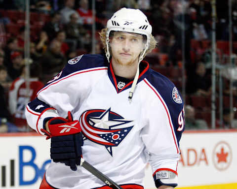 MONTREAL- NOVEMBER 24: Jakub Voracek #93 of the Columbus Blue Jackets skates during the warm up period prior to facing the Montreal Canadiens in the NHL game on November 24, 2009 at the Bell Centre in Montreal, Quebec, Canada. The Canadiens defeated the Blue Jackets 5-3. (Photo by Richard Wolowicz/Getty Images)