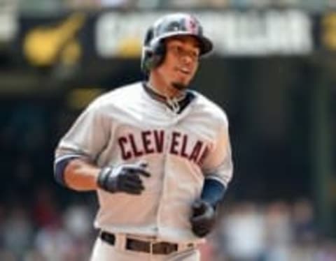 Jul 22, 2015; Milwaukee, WI, USA; Cleveland Indians shortstop Francisco Lindor (12) runs the bases after hitting a solo home run in the first inning against the Milwaukee Brewers at Miller Park. Mandatory Credit: Benny Sieu-USA TODAY Sports