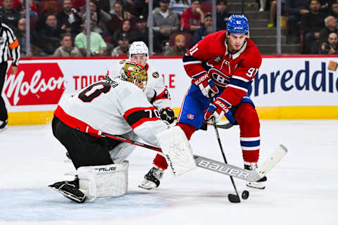 Sep 27, 2023; Montreal, Quebec, CAN; Montreal Canadiens center Sean Monahan. Mandatory Credit: David Kirouac-USA TODAY Sports