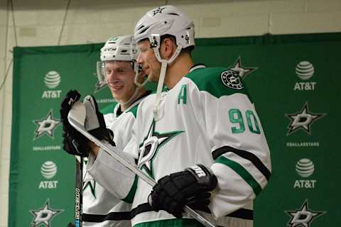 RALEIGH, NC – APRIL 01: Dallas Stars Right Wing Jason Spezza (90) and Dallas Stars Defenceman Esa Lindell (23) prepare to take the ice in a game between the Dallas Stars and the Carolina Hurricanes on April 1, 2017 at the PNC Arena in Raleigh, NC. Dallas defeated Carolina 3 – 0. (Photo by Greg Thompson/Icon Sportswire via Getty Images)