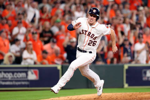 HOUSTON, TX – OCTOBER 5: Myles Straw #26 of the Houston Astros rounds third base to score a run in the eighth inning during Game 1 of the ALDS against the Cleveland Indians at Minute Maid Park on Friday, October 5, 2018 in Houston Texas. (Photo by Loren Elliott/MLB Photos via Getty Images)