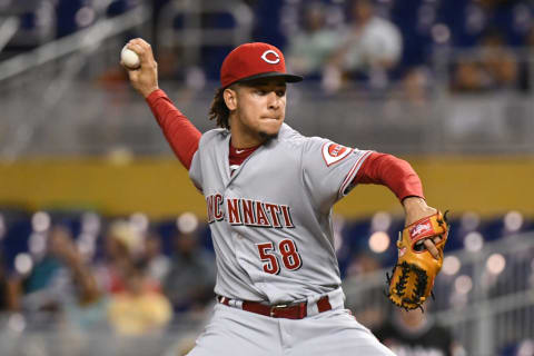 MIAMI, FL – SEPTEMBER 21: Luis Castillo #58 of the Cincinnati Reds throws a pitch during the second inning against the Miami Marlins at Marlins Park on September 21, 2018 in Miami, Florida. (Photo by Eric Espada/Getty Images)