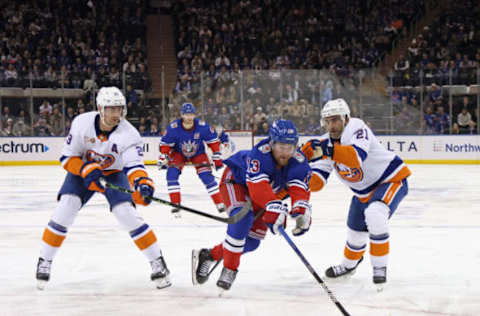 NEW YORK, NEW YORK – NOVEMBER 08: Alexis Lafreniere #13 of the New York Rangers skates against the New York Islanders at Madison Square Garden on November 08, 2022, in New York City. (Photo by Bruce Bennett/Getty Images)