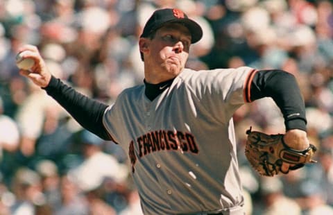 San Francisco Giants pitcher Orel Hershiser (Photo by DOUG COLLIER/AFP via Getty Images)