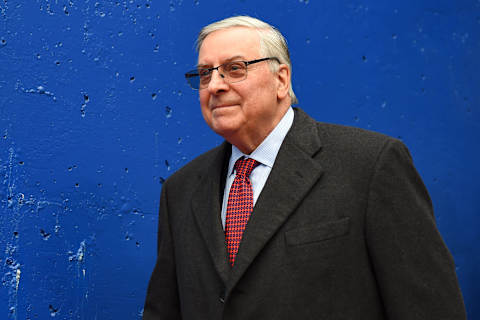 Nov 21, 2021; Orchard Park, New York, USA; Buffalo Bills owner Terry Pegula walks to the field prior to the game against the Indianapolis Colts at Highmark Stadium. Mandatory Credit: Rich Barnes-USA TODAY Sports