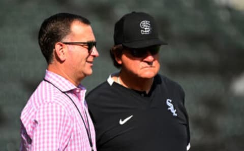 Rick  Hahn (left) with field manager Tony LaRussa.  (Photo by Ron Vesely/Getty Images)