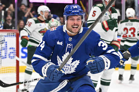 Oct 14, 2023; Toronto, Ontario, CAN; Toronto Maple Leafs forward Auston Matthews (34) Credit: Dan Hamilton-USA TODAY Sports