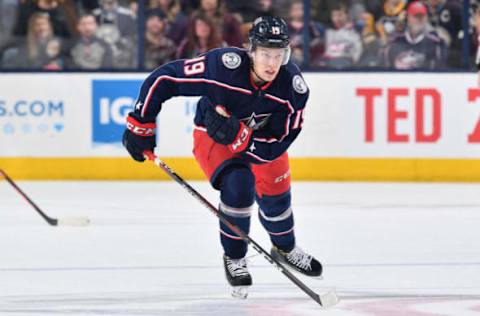 COLUMBUS, OH – MARCH 9: Ryan Dzingel #19 of the Columbus Blue Jackets skates against the Pittsburgh Penguins on March 9, 2019 at Nationwide Arena in Columbus, Ohio. (Photo by Jamie Sabau/NHLI via Getty Images)