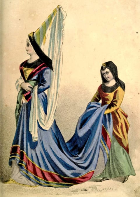 Illustration of a French woman wearing a hennin in the 15th century.