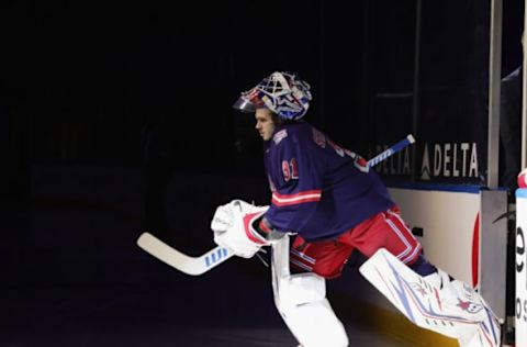 NEW YORK, NEW YORK – FEBRUARY 04: Igor Shesterkin #31 of the New York Rangers skates out to play against the Washington Capitals at Madison Square Garden on February 04, 2021 in New York City. (Photo by Bruce Bennett/Getty Images)