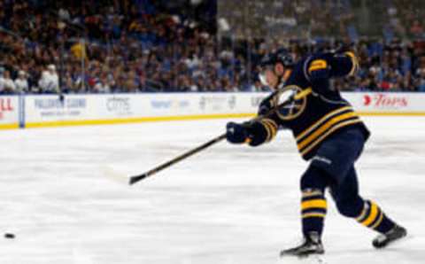 Buffalo Sabres center Jack Eichel (15) scores his second goal of the game (Kevin Hoffman-USA TODAY Sports)