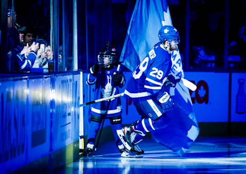 TORONTO, ON – APRIL 04: William Nylander #29 of the Toronto Maple Leafs takes the ice against the Tampa Bay Lightning at the Scotiabank Arena on April 4, 2019 in Toronto, Ontario, Canada. (Photo by Mark Blinch/NHLI via Getty Images)