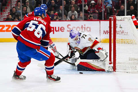 Nov 30, 2023; Montreal, Quebec, CAN; Montreal Canadiens right wing Jesse Ylonen. Mandatory Credit: David Kirouac-USA TODAY Sports