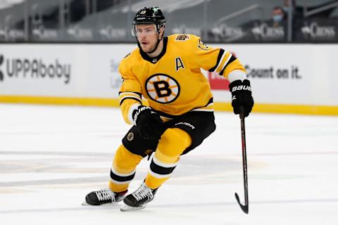 Mar 27, 2021; Boston, Massachusetts, USA; Boston Bruins center Charlie Coyle (13) during the first period against the Buffalo Sabres at TD Garden. Mandatory Credit: Winslow Townson-USA TODAY Sports