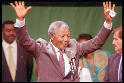 06/23/1990; Boston, Massachusetts USA; Nelson Mandela speaks in Boston. Mandatory Credit: Hugh Grannum -The Detroit Free Press via USA TODAY NETWORK