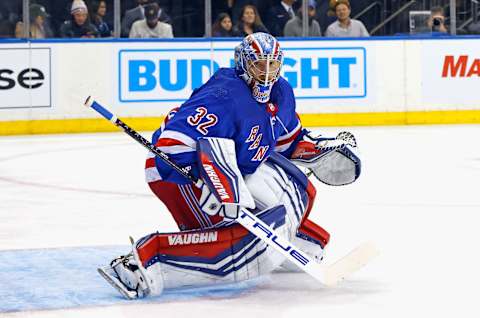 NEW YORK, NEW YORK – OCTOBER 19: Jonathan Quick #32 of the New York Rangers plays against the Nashville Predators at Madison Square Garden on October 19, 2023 in New York City. (Photo by Bruce Bennett/Getty Images)