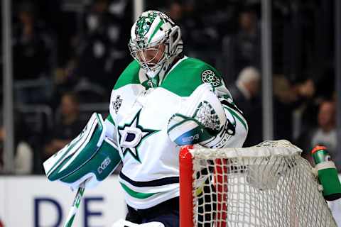 LOS ANGELES, CA – APRIL 07: Kari Lehtonen #32 of the Dallas Stars looks on after a goal by Alec Martinez #27 of the Los Angeles Kings during the second period of a game at Staples Center on April 7, 2018 in Los Angeles, California. (Photo by Sean M. Haffey/Getty Images)