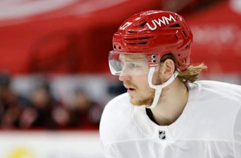 RALEIGH, NORTH CAROLINA – MARCH 04: Evgeny Svechnikov #37 of the Detroit Red Wings skates during the second period of their game against the Carolina Hurricanes at PNC Arena on March 04, 2021, in Raleigh, North Carolina. (Photo by Jared C. Tilton/Getty Images)