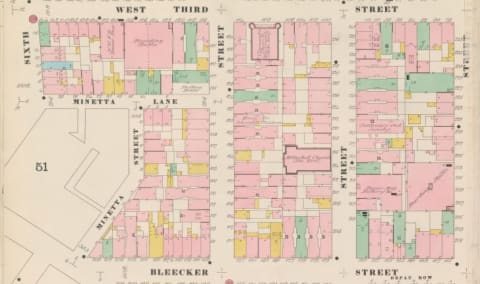 A map of Greenwich Village around Minetta Street and Minetta Lane, 1884-1895