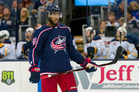 COLUMBUS, OH – SEPTEMBER 17: Anthony Duclair (91) of the Columbus Blue Jackets looks on in the third period of a game between the Columbus Blue Jackets and the Buffalo Sabres on September 17, 2018 at Nationwide Arena in Columbus, OH. The Sabres won 4-1. (Photo by Adam Lacy/Icon Sportswire via Getty Images)