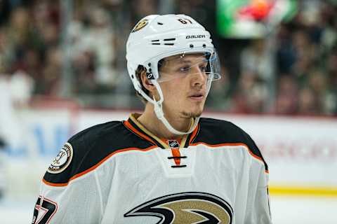 Jan 21, 2017; Saint Paul, MN, USA; Anaheim Ducks forward Rickard Rakell (67) during a game between the Anaheim Ducks and Minnesota Wild at Xcel Energy Center. The Wild defeated the Ducks 5-3. Mandatory Credit: Brace Hemmelgarn-USA TODAY Sports