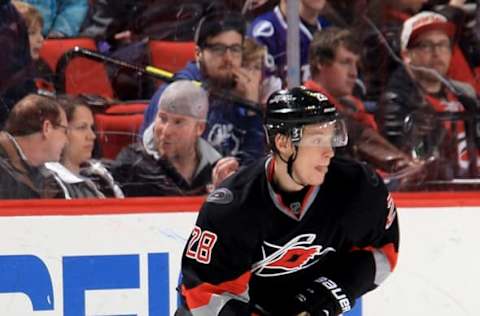 RALEIGH, NC – JANUARY 19: Alexander Semin #28 of the Carolina Hurricanes carries the puck during their NHL game against the Tampa Bay Lighting at PNC Arena on January 19, 2014 in Raleigh, North Carolina. (Photo by Gregg Forwerck/NHLI via Getty Images)