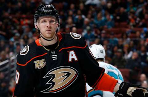 ANAHEIM, CA – MARCH 22: Corey Perry #10 of the Anaheim Ducks skates during the game against the San Jose Sharks on March 22, 2019, at Honda Center in Anaheim, California. (Photo by Debora Robinson/NHLI via Getty Images)