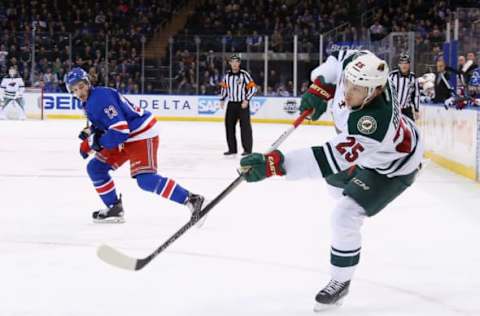 NEW YORK, NY – FEBRUARY 04: Jonas Brodin #25 of the Minnesota Wild skates against the New York Rangers at Madison Square Garden on February 4, 2016 in New York City. The Rangers defeated the Wild 4-2. (Photo by Bruce Bennett/Getty Images)