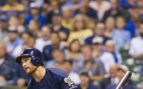 September 26, 2014: Milwaukee Brewers Catcher Jonathan Lucroy (20) [7134] in action during a game between the Chicago Cubs and the Milwaukee Brewers at Miller Park in Milwaukee, WI. (Photo by Dan Sanger/Icon Sportswire/Corbis via Getty Images)