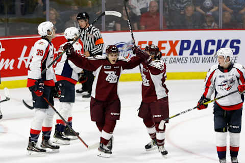 WINDSOR, ONTARIO – SEPTEMBER 21: Forward Mason McTavish #23 of the Peterborough Petes celebrates his first period goal against the Windsor Spitfires at the WFCU Centre on September 21, 2019 in Windsor, Ontario, Canada. (Photo by Dennis Pajot/Getty Images)