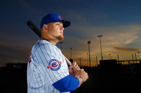 Feb 29, 2016; Mesa, AZ, USA; Chicago Cubs first baseman Dan Voggelbach poses for a portrait during photo day at Sloan Park. Mandatory Credit: Mark J. Rebilas-USA TODAY Sports