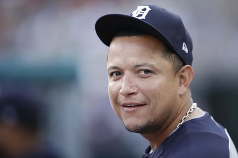 DETROIT, MI – MAY 30: Miguel Cabrera #24 of the Detroit Tigers looks on during a game against the Los Angeles Angels at Comerica Park on May 30, 2018 in Detroit, Michigan. The Tigers won 6-1. (Photo by Joe Robbins/Getty Images)