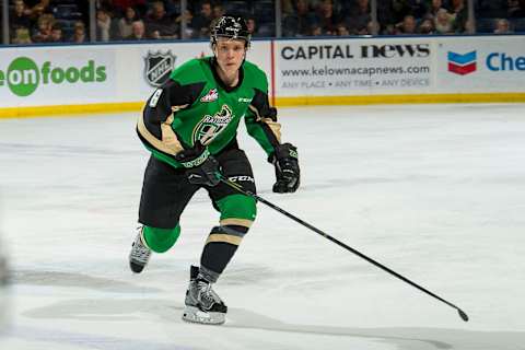 Kaiden Guhle #6 of the Prince Albert Raiders (Photo by Marissa Baecker/Getty Images)