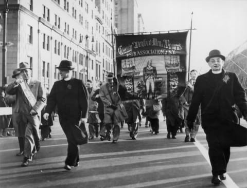 A picture of New York City's St. Patrick's Day parade, circa 1960.