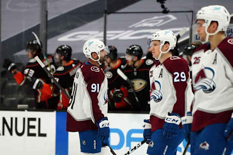 Colorado Avalanche center Nazem Kadri (91) and center Nathan MacKinnon (29). Mandatory Credit: Kirby Lee-USA TODAY Sports