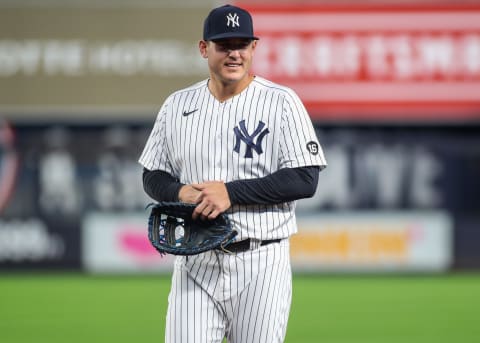 Sep 9, 2021; Bronx, New York, USA; New York Yankees first baseman Anthony Rizzo (48) at Yankee Stadium. Mandatory Credit: Wendell Cruz-USA TODAY Sports