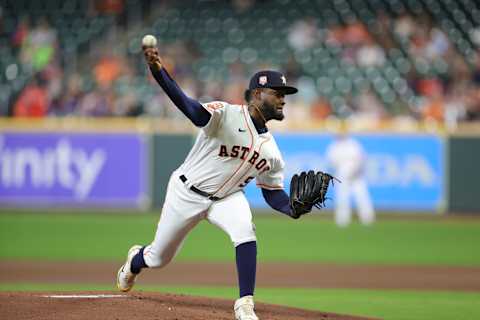 HOUSTON, TEXAS – SEPTEMBER 07: Cristian Javier #53 of the Houston Astros delivers during the first inning against the Texas Rangers at Minute Maid Park on September 07, 2022 in Houston, Texas. (Photo by Carmen Mandato/Getty Images)