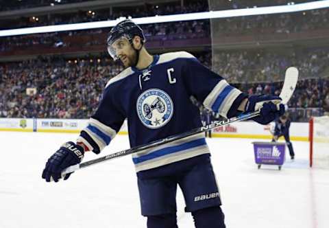 Dec 29, 2015; Columbus, OH, USA; Columbus Blue Jackets left wing Nick Foligno (71) against the Dallas Stars at Nationwide Arena. The Jackets won 6-3. Mandatory Credit: Aaron Doster-USA TODAY Sports