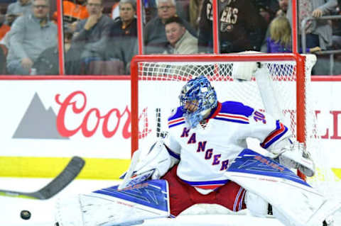 NHL Power Rankings: New York Rangers goalie Henrik Lundqvist (30) makes a save against the Philadelphia Flyers during the second period at Wells Fargo Center. Mandatory Credit: Eric Hartline-USA TODAY Sports