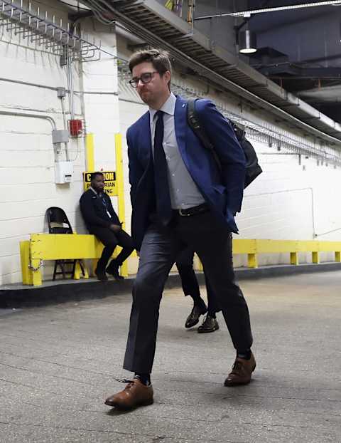 NEW YORK, NEW YORK – APRIL 13: General Manager Kyle Dubas of the Toronto Maple Leafs arrives for the game against the New York Rangers at Madison Square Garden on April 13, 2023 in New York City. (Photo by Bruce Bennett/Getty Images)