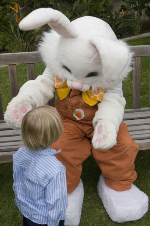 Easter Bunny greets a small child